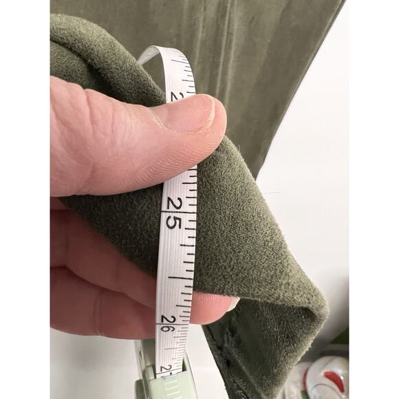 Vintage 90s Skirt Midi Faux Suede Olive Green Sz 8 Stretch Rockabilly Whimsigoth - Picture 5 of 9